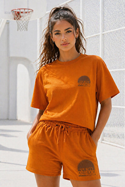 Rich Women's Cotton Sporty&Rich Raquet Clup Short Sleeve Oversize T-Shirt and...
