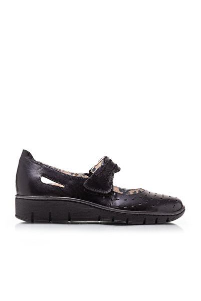 UrbanShoes Balerini damă din piele naturală perforată, Leofex - 244 Negru Box