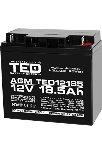 TED Electric Acumulator Stationar AGM VRLA Etans 12V 18.5A F3 T3, Dimensiuni ...