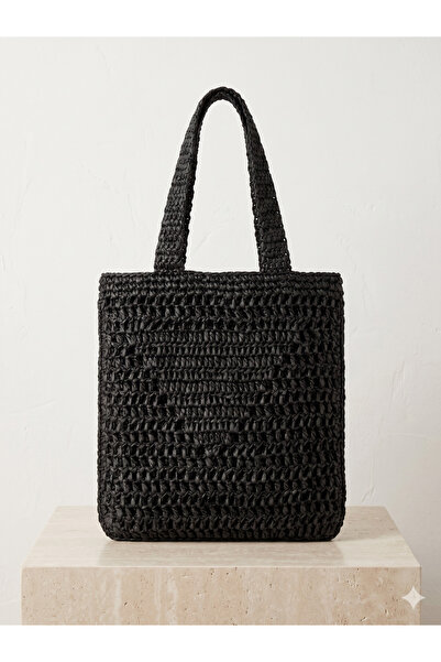 Luminos Butik Μαύρη ψάθινη τσάντα CNT1023