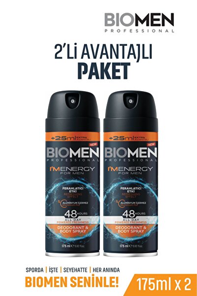 Biomen Deodorant & Body Sprey For Men Ferahlatıcı Etki I'm Energy 2x 175 ml