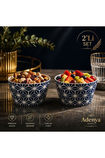 Madame Coco Adenya Sepeti Sandy 2'li Kase Seti - Mavi/Beyaz - 10 cm