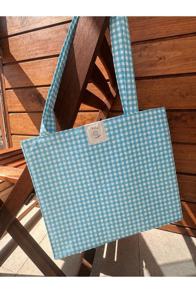 fimugift Fimu Mini Blue Gingham Gusseted Cloth Bag