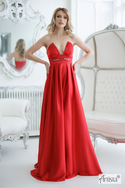 Artista Κομψά μακριά βραδινά φορέματα με λαιμόκοψη V και λαμπερές λεπτομέρειες