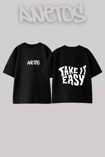 Anetos Μπλουζάκι Take Easy Design με στάμπα στην πλάτη, βαμβακερό, μαύρο, ove...