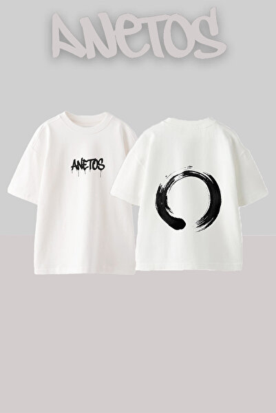 Anetos Tricou oversize alb din bumbac cu imprimeu pe spate Zen Circle Design