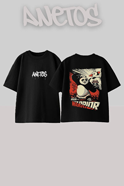 Anetos Μπλουζάκι Kung Fu Design με στάμπα στην πλάτη, βαμβακερό, μαύρο, overs...