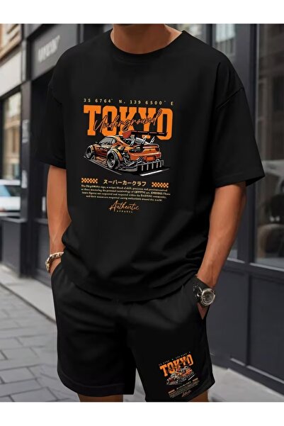 PAVRO Unisex Oversize Σετ Σορτς με Μπλούζα και Σορτς, Άνετο Σετ με Μικτά Τυπω...
