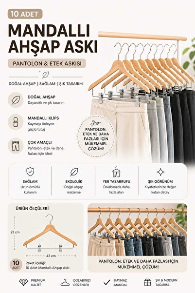 ASELİNDA GrowTürk Takım Askısı Ceket Etek Pantolon Kıskaçlı 10 Adet