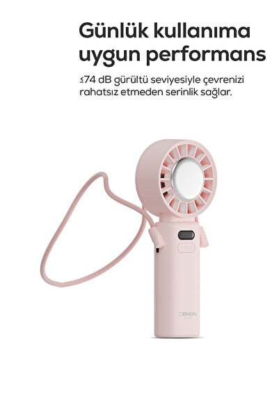 Xenon Smart Peltier Buz Soğutmalı El Vantilatörü | 100 Kademe, 3600mAh, 8300 RPM, USB-C, Askılı (Pembe-X6111)