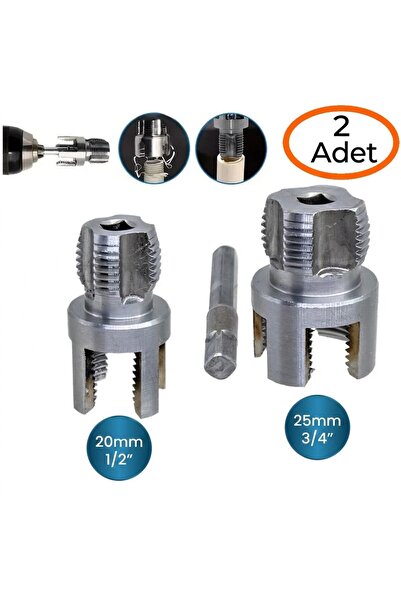 Neler Geldi Neler 2’ li Set İç Dış Plastik Boru Diş Açma Seti 1/2 ve 3/4 İnç PVC Boru Pafta Klavuz 20mm 25mm PPRC