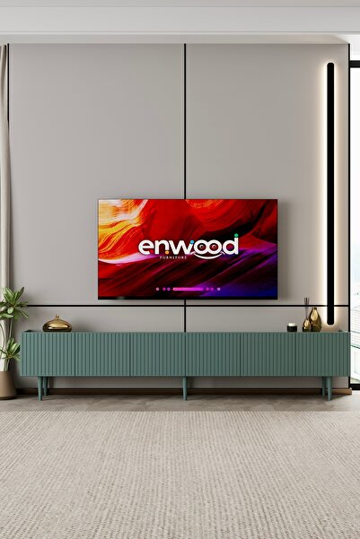 enwood Capella TV ünitesi zeytin taşı MDF 6 kapaklı 240 cm ayaklı