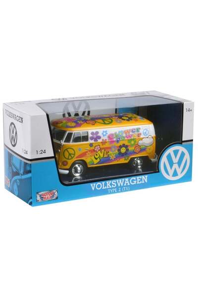 Motor Max Camioneta Motormax, Volkswagen Type 2 T1 Flower Power, Galben, 1:24