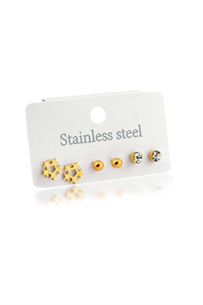 Bozhi Earrings Stainless Steel Gold Business Woman Style Six-Piece Earrings