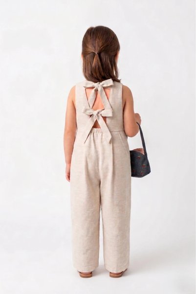 Teeny Weeny Kids Girl's Cherry Patterned Linen Blend Jumpsuit and Bag Set