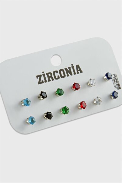 ZERO LAND Gldisptm 12 Pieces Colorful Zircon Single (220252) Stone Earrings-C...
