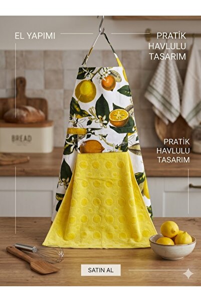 Bursa Cotton Havlulu Mutfak Önlüğü, Pratik, Su Geçirmez