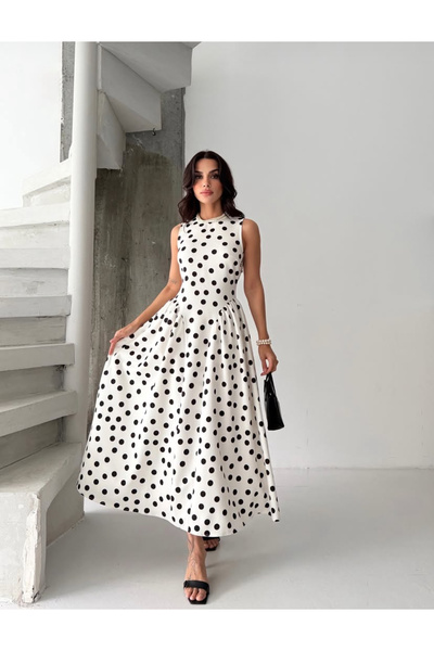 FEMMESTUDIO Γυναικείο λευκό φόρεμα με πουά σχέδιο