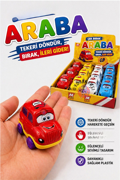 OYUNKAFASI Sür Bırak Oyuncak Araba 1 Adet Renkli Mini Araba Karışık Renk Gönd...