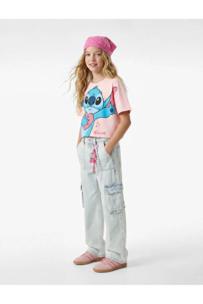 Koton Tricou roz pentru fetițe cu imprimeu Stitch licențiat 6Skg10495Ak