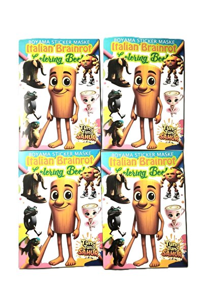 şahane parti Italian Brainrot 4 Piece Coloring Book (Coloring, Stickers, Back...