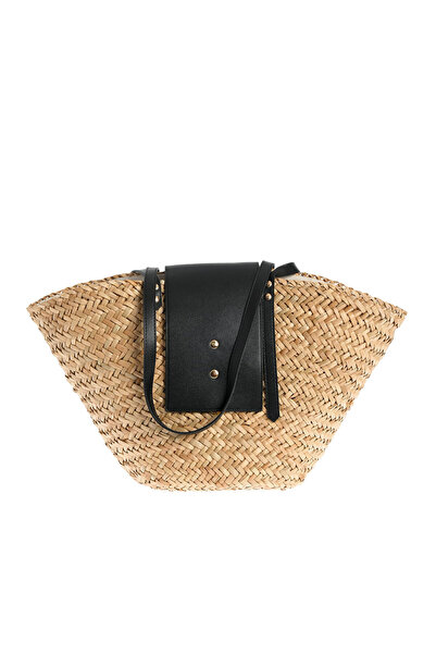 meli melo Geanta shopper din paie naturale cu manere fixe