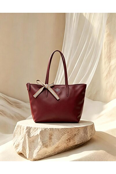 By Coach Women's Capacity Zipper Handbag Single Shoulder Bag Tote Bag Large Red