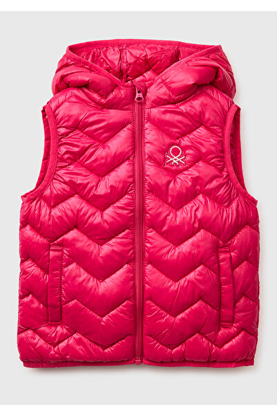 United Colors of Benetton Kız Çocuk Koyu Pembe Simli Logo İşlemeli Kapüşonlu ...