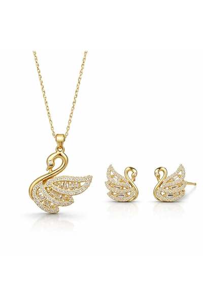 neslyaccessories 14K Gold Kuğu Kolye Küpe Seti