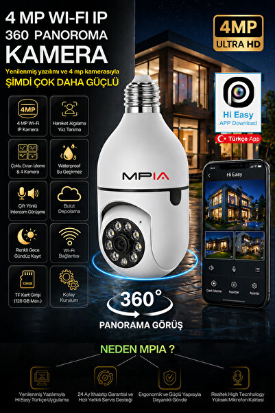 MPIA 4MP 360 Panoramik Wifi Ampul Kamera Gece Görüş Ses Akıllı Güvenlik Kamer...