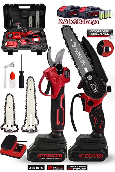 ASSUR 18V Çift Akülü Çelik Şanzıman Dal Budama Makası & Testeresi 2 Li Set