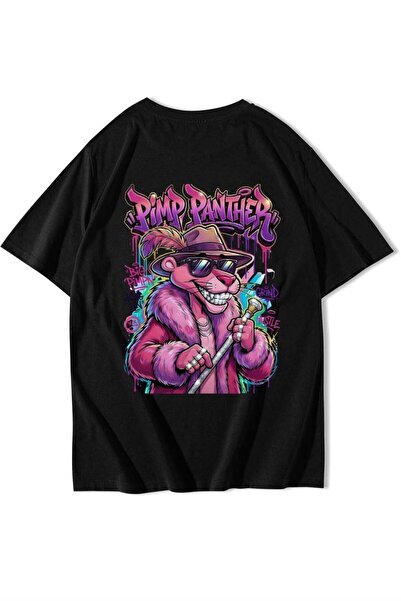 BRZ COLLECTION Tricou unisex oversize cu imprimeu pe spate Pimp Panther, negru