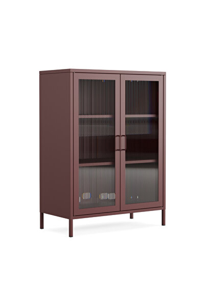 Furni24 Pera Camlı Metal Dolap, Cam Kapaklı Vitrin - Büfe - Kitaplık ve Çok A...