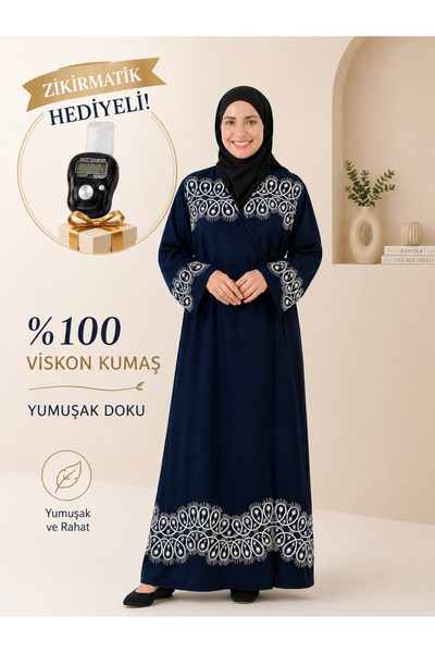 Bilenler Desenli Namaz Elbisesi Viskon Kumaş Zikirmatik Hediyeli– Yandan Bağl...