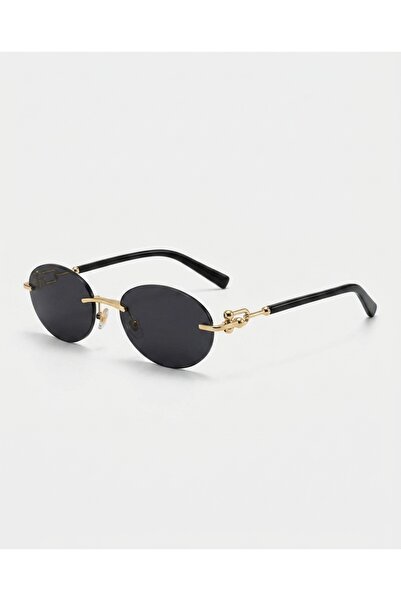 funeyes Arya Black Gold Frameless Metal Oval Women's Sunglasses