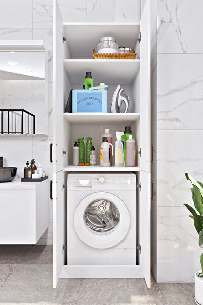 Ases Mobilya Esl0213 Makine Dolabı Raflı ve Kapaklı Banyo Dolabı Beyaz