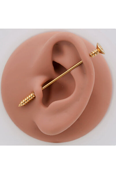 TakıLabirenti Industrial Barbell Piercing, Çivi Detaylı Kıkırdak Küpe, Kulak ...