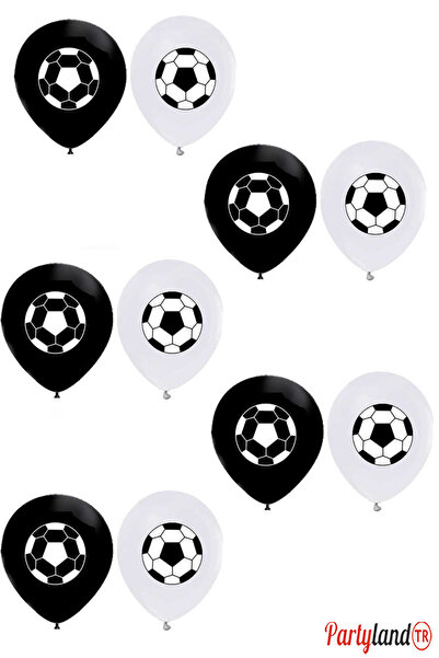 PartylandTR Siyah Beyaz Bjk Taraftar Top Temalı Baskılı Balon 10 Adet