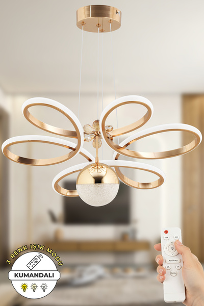Empressco Layla Kumandalı Gold 3 Renk Işık Modern Sarkıt LED Avize