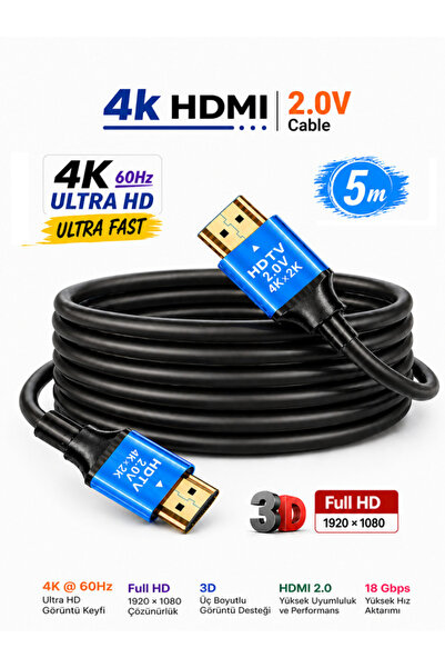 Vwin 4K HDMI 2.0 Kablo 3D Ultra HD 4K@60Hz 18 Gpbs Yüksek Hız ve Netlikte Ses...