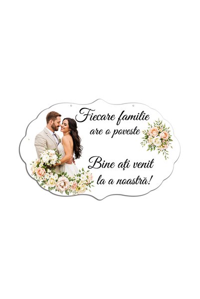 Bello Carino High quality decoration products Pancartă decorativă pentru nuntă „Bine ați venit la a noastră!”, design floral Roz și Alb, 64x40 cm