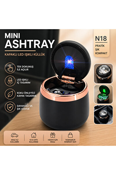 ASHTRAY LÜX LED Işıklı Araç Küllüğü N18 – Kapaklı, Koku Önleyici, Şık ve Taşı...
