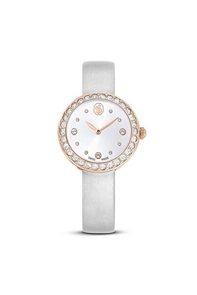 Swarovski ساعة ماتريكس تنس سويسرية الصنع بحزام جلدي مطلي باللون الرمادي الورد...