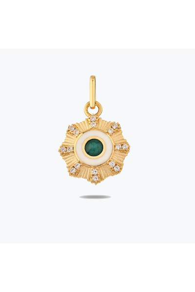 Goldium Jewellery Goldium Yeşil Taşlı Çiçek Madalyon Bileklik Charm