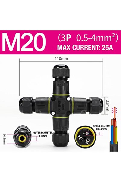Onuvio Conector tip X etanș IP68, M20, 3 poli, secțiune 0.5-4 mm², diametru 5-8 mm, montare cu șuruburi