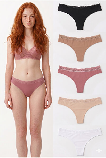Lavint Homewear Πακέτο 5 τεμαχίων δαντελωτών γυναικείων στρινγκ με κοπή λέιζε...