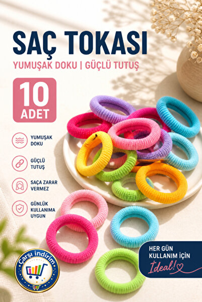 nistabolje 10 Adet Renkli Havlu Toka Orta Boy Esnek Lastik Saç Tokası