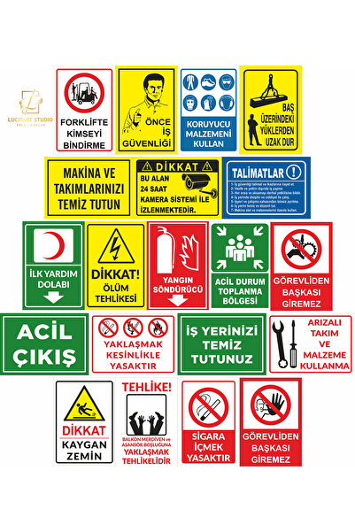 LucitART İşletme Uyarı Seti 20 Adet | A4 20x30 cm İSG Uyarı İkaz Levhası ~3 m...