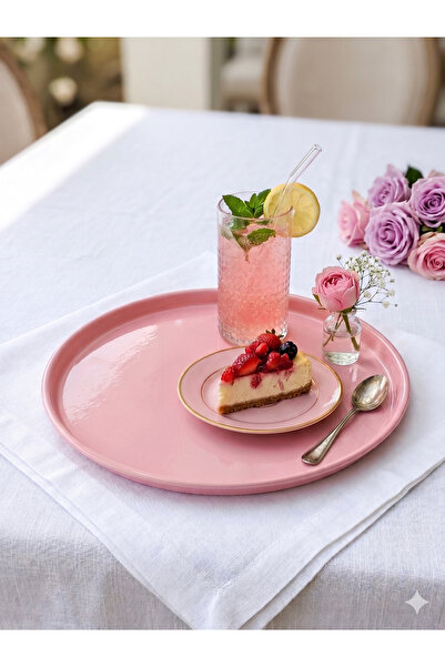 Selenica Pembe Yuvarlak Sunum Tepsisi 26 cm - Dekoratif Estetik Kahvaltı ve S...