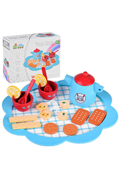 Jokomisiada Set de ceai din lemn albastru, biscuiți, crackers, lămâie ZA4132